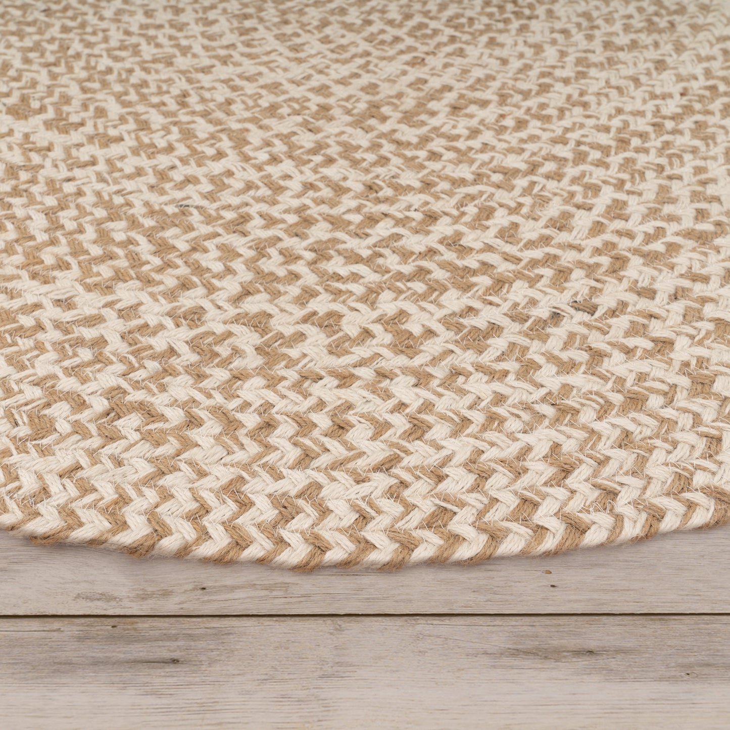 Hand-Woven Boho Rug Kaia Round with Natural Jute Fibers in Beige Ivory