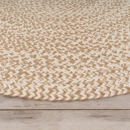 Hand-Woven Boho Rug Kaia Round with Natural Jute Fibers in Beige Ivory