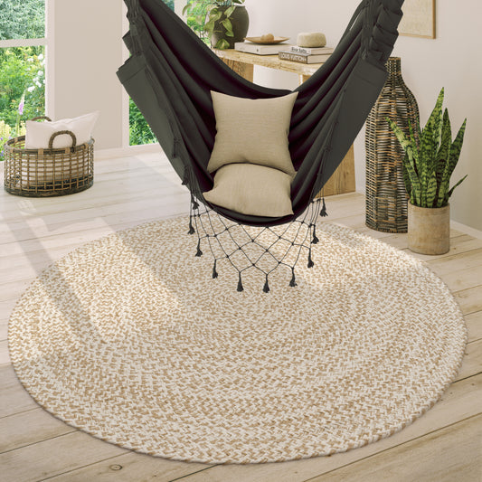 Hand-Woven Boho Rug Kaia Round with Natural Jute Fibers in Beige Ivory