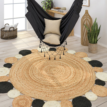 Boho Rug Kaia Hand-Made with Natural Jute Fibers in Nature-Black