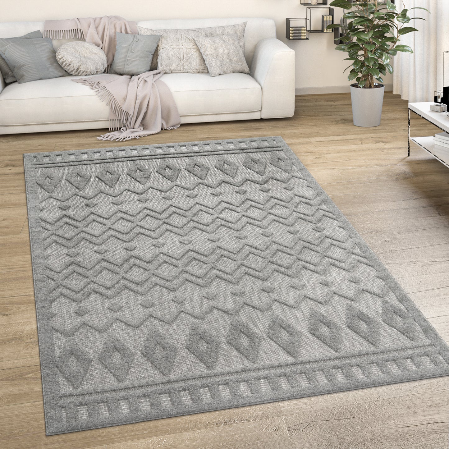 Indoor Outdoor Rug Livorno Geometric Trellis Pattern In Grey