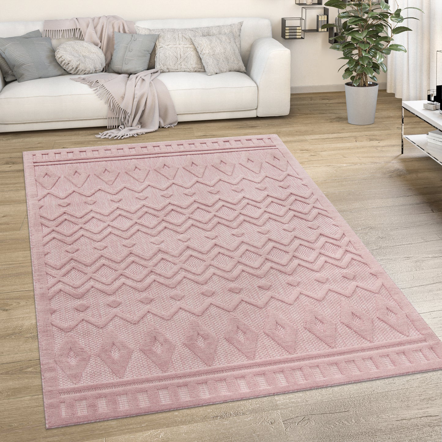 Indoor Outdoor Rug Livorno Geometric Trellis Pattern In Pink