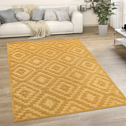 Indoor Outdoor Rug Livorno Trellis High-Low Pattern In Yellow