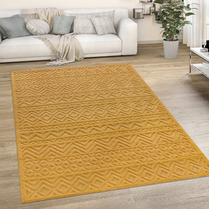 Indoor Outdoor Rug Livorno Boho High-Low Pattern In Yellow