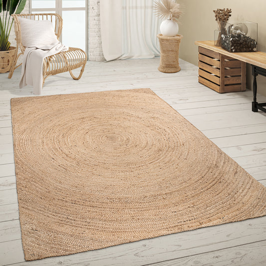 Jute Rug Kaia Hand-Woven with Decorative Circles in Nature Brown