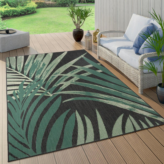 Tropical Outdoor Rug Ostende Palm Trees - Black Green - RugYourHome