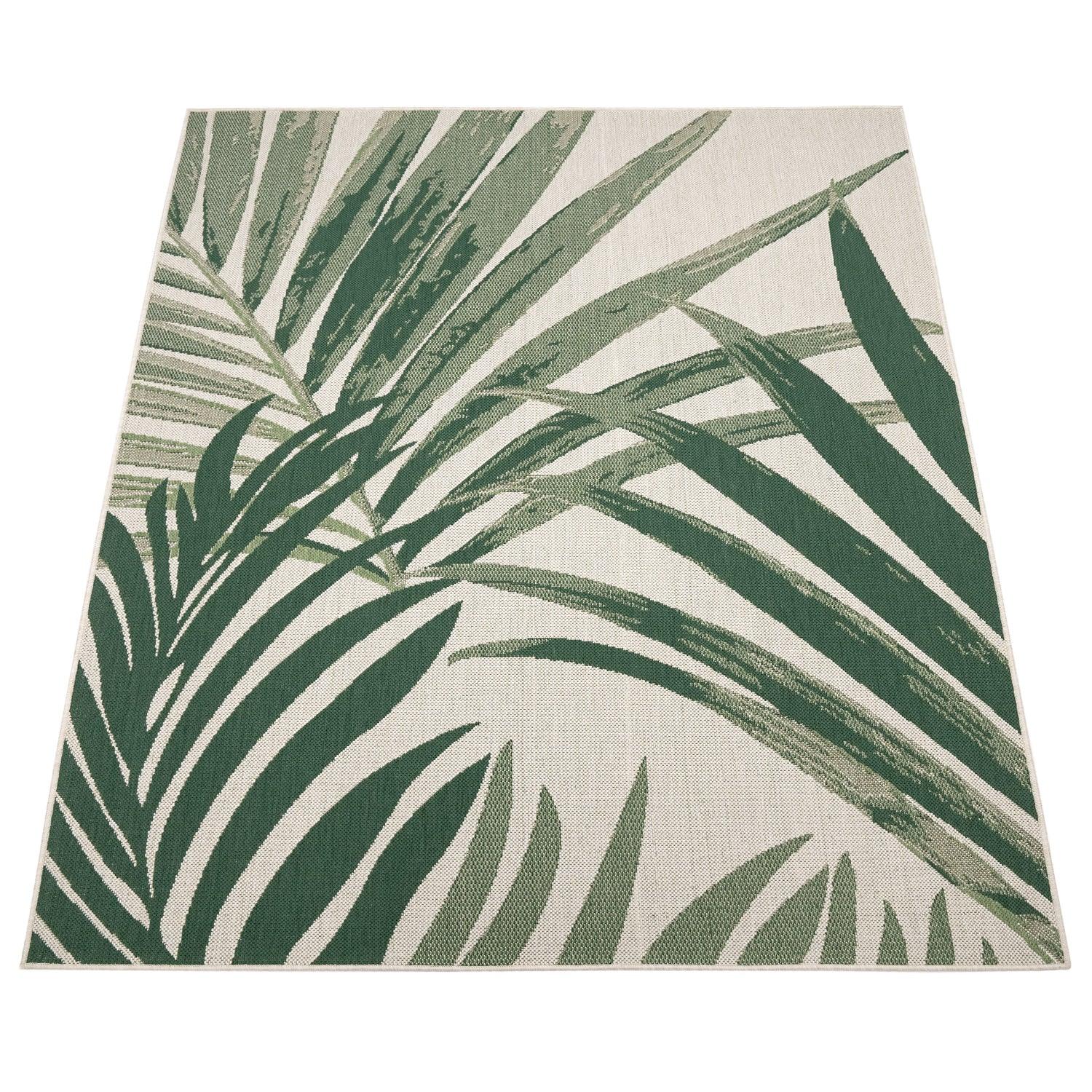 Paco Home Outdoor Rug Ostende Palm Leaf Design Waterproof - Beige Green 5'3 x 7'7