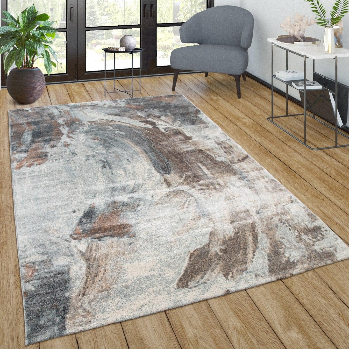 Vintage Rug Low-Pile Abstract Pattern In Brown Cream - RugYourHome