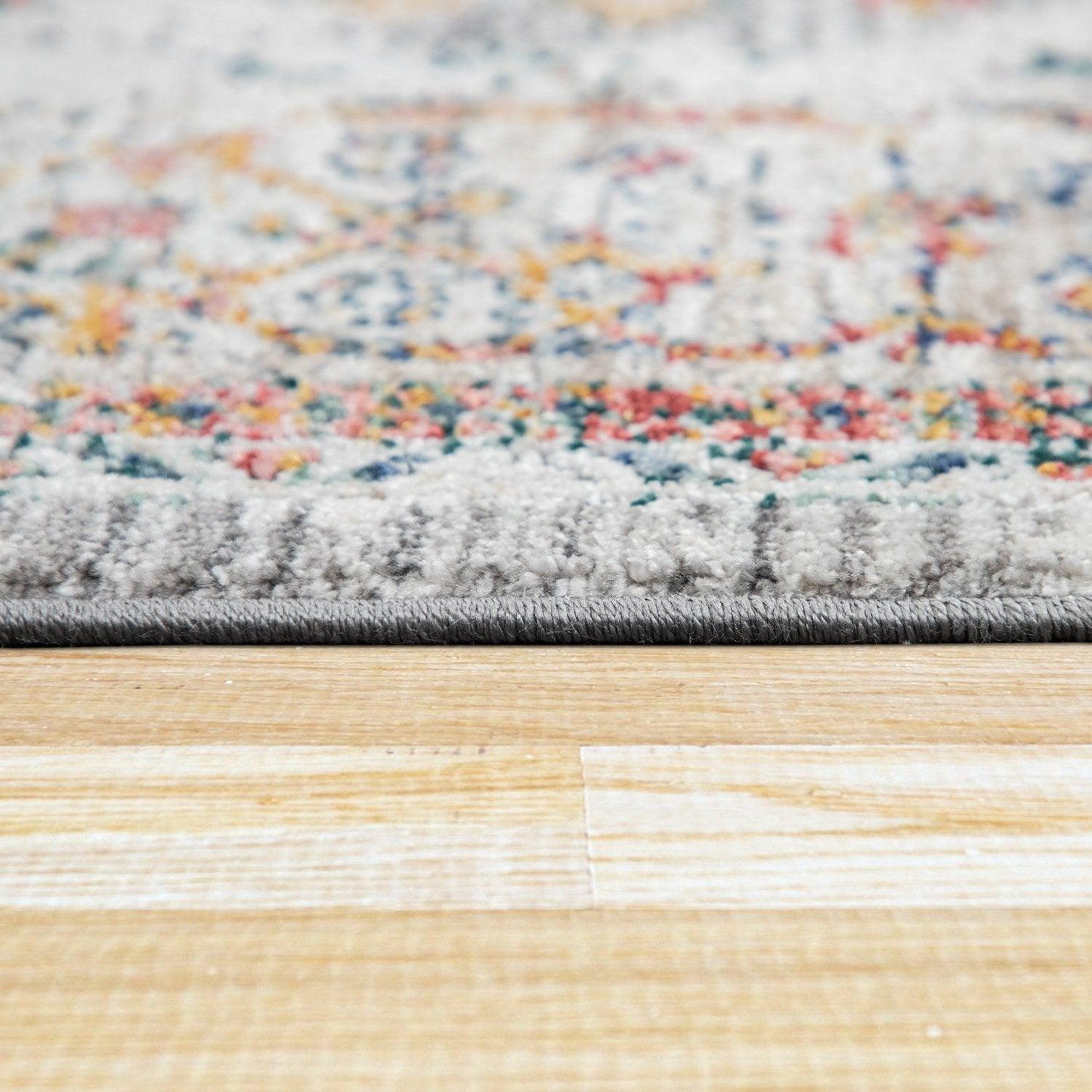 Vintage Rug Oriental Ornaments Border Cream Grey Orange - RugYourHome