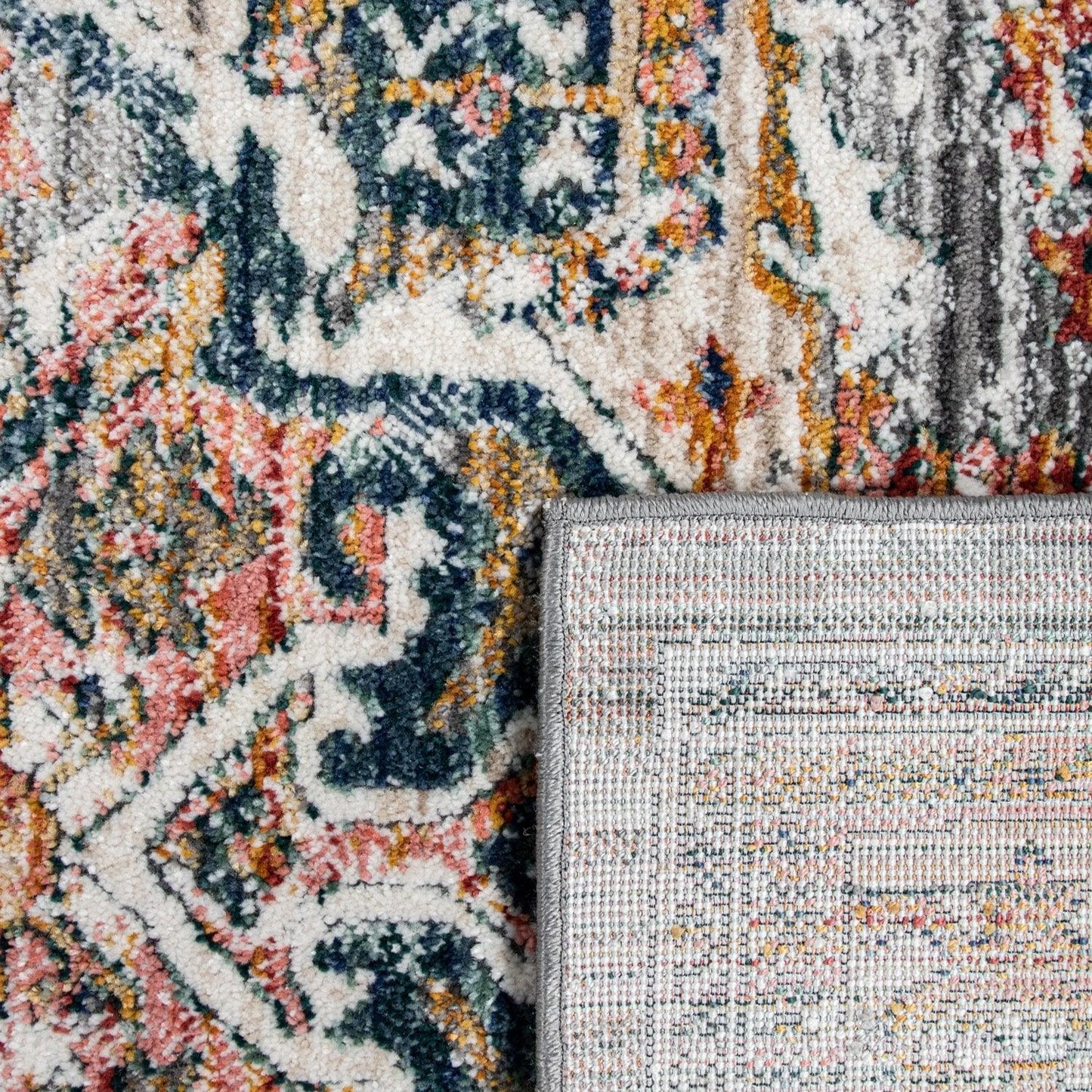 Vintage Rug Oriental Ornaments Border Cream Grey Orange - RugYourHome