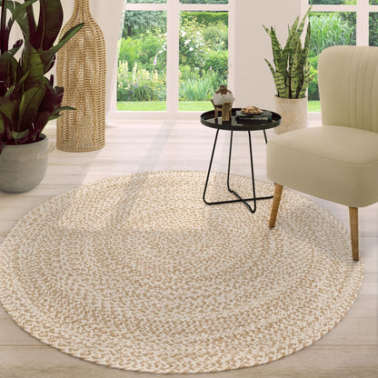 Hand-Woven Boho Rug Kaia Round with Natural Jute Fibers in Beige Ivory