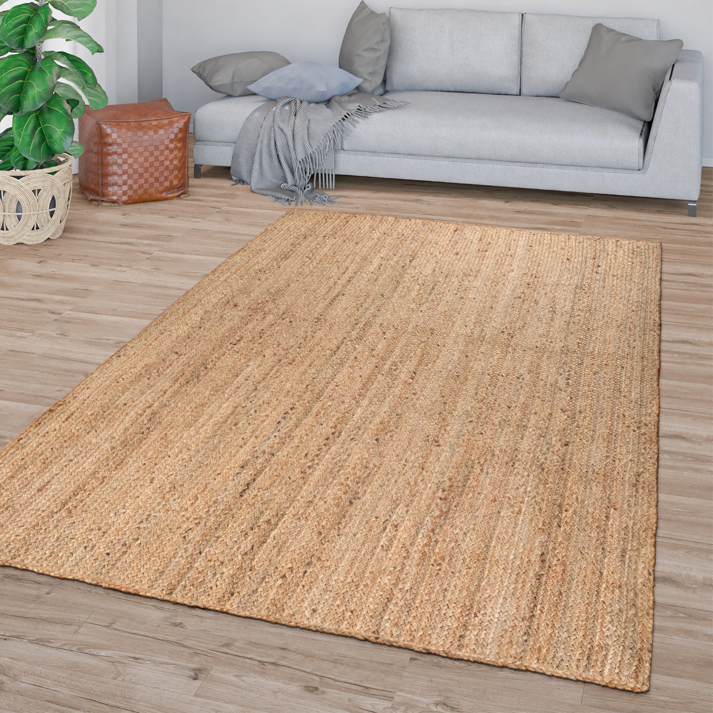 Jute Rug Kaia Hand-Woven with Natural Fibers in Wooden Brown